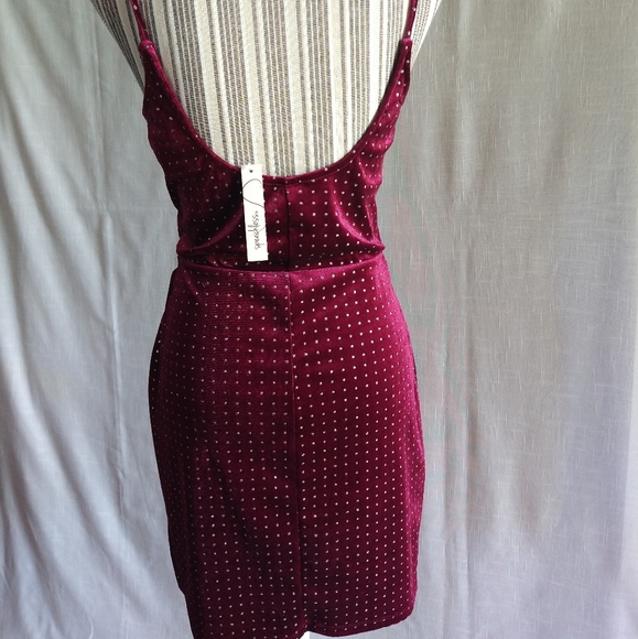 Sparkly Velvet Burgundy Gold Strappy Mini Dress Cutout Size Large - Picture 9 of 16